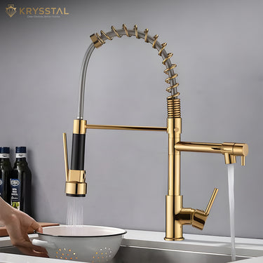 Imperial Gold Double Outlet Pull-out Kitchen Sink Mixer Tap