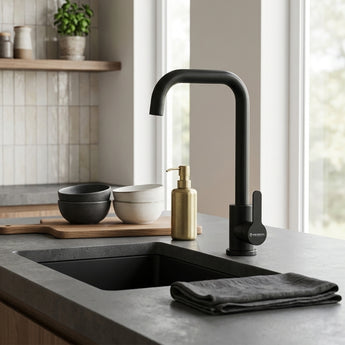 Rivera Black Kitchen Sink Mixer Tap with L-Bend Swivel Spout