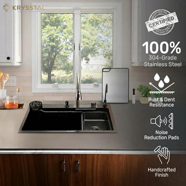 Smart Modular 304 SS Kitchen Sink (30" x 18 x 9") with Integrated Waterfall, RO Tap & Nano-Coating Technology