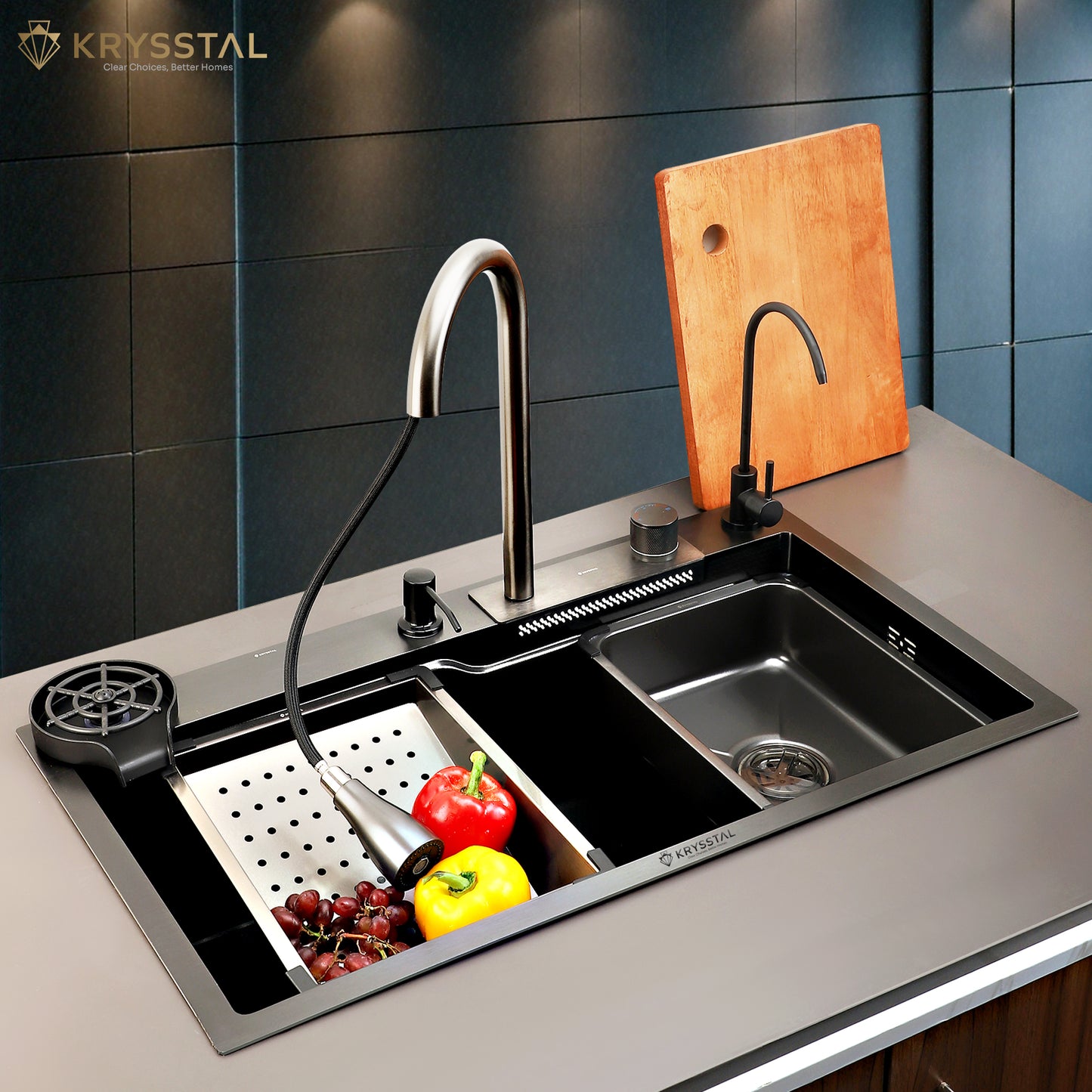 Smart Modular 304 SS Kitchen Sink (24" x 18 x 9") with Integrated Waterfall, RO Tap & Nano-Coating Technology