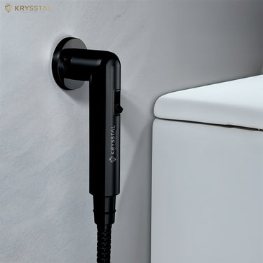 A black magnetic health faucet with a shower tube and no-Drill wall hook