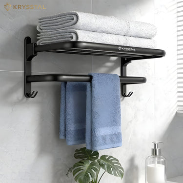 TwinFlex Black 304-SS Dual Foldable Towel Rack (24 Inches)