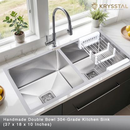 Handmade 304-SS Double Bowl (37 x 18 x 10 Inches) Kitchen Sink