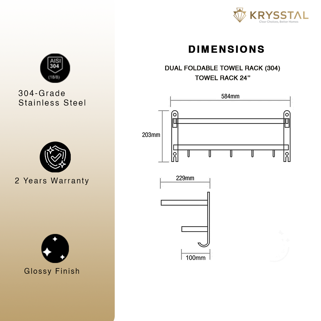 TwinFlex 304-SS Dual Foldable Towel Rack