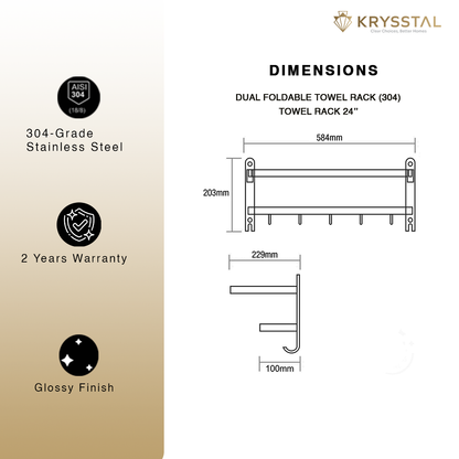 TwinFlex 304-SS Dual Foldable Towel Rack