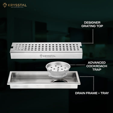 Quattro 304-SS (36"x 4") Shower Drain Channel with Cockroach Trap - Side Hole