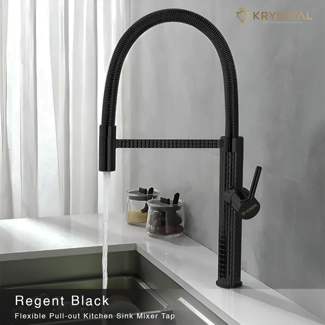 Regent Black Flexible Pull-out Kitchen Sink Mixer Tap