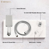 Breeze ABS Hand Shower components with its name and detail on white marble.