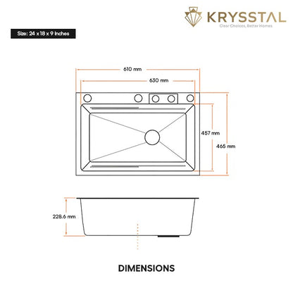 Smart Modular 304 SS Kitchen Sink  with Integrated Waterfall, RO Tap & Nano-Coating Technology (30 x 18 x 9 Inches)