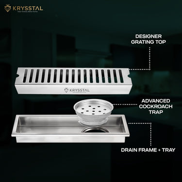 Vertiline 304-SS (48"x 4") Shower Drain Channel with Cockroach Trap - Side Hole