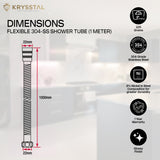 The detail dimensions of a flexible shower tube with some information in right side on the transparent background