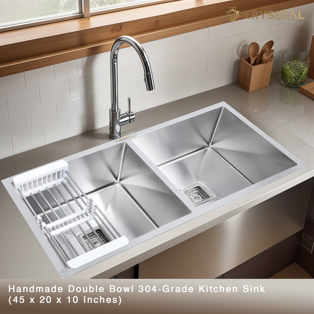 Handmade 304-SS Double Bowl (45 x 20 x 10 Inches) Kitchen Sink