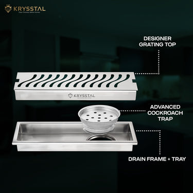 Ripple 304-SS (48"x 4") Shower Drain Channel with Cockroach Trap - Side Hole