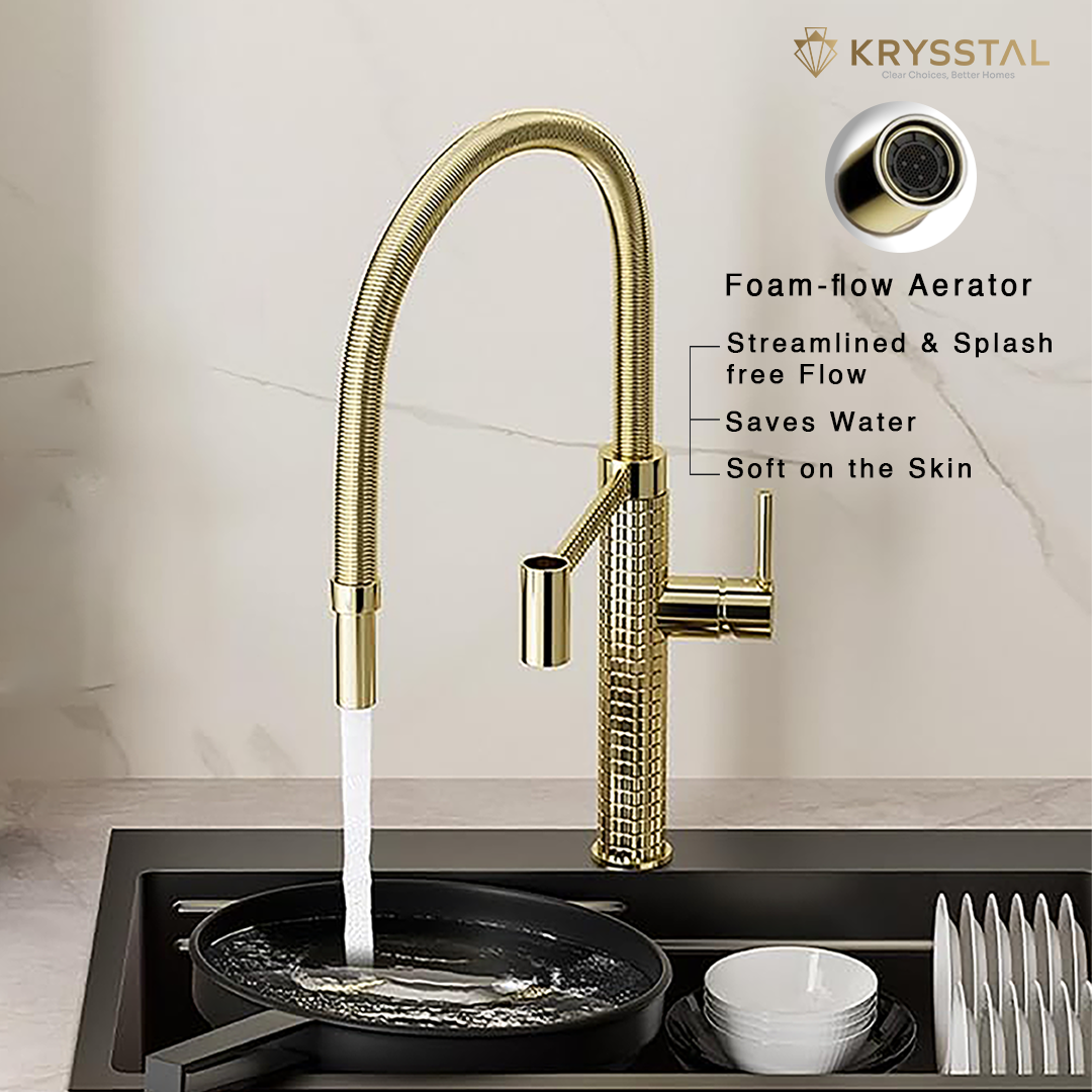 Regent Gold Flexible Pull-out Kitchen Sink Mixer Tap