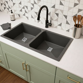 Quartz Grey (45 x 20 x 10 Inches) Double Bowl Kitchen Sink