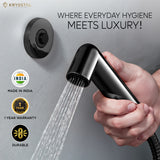 Black magnetic ABS health faucet with handheld sprayer and flexible shower tube, showing magnetic wall-mount connection.