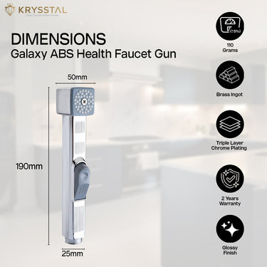 Krysstal Galaxy ABS Health Faucet Gun with dimensions and features on a white background