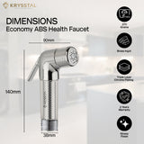 Economy ABS Health Faucet with dimensions and features in right side on a white background