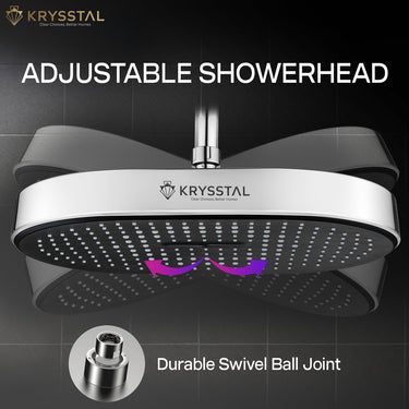Boltz adjustable showerhead with durable swivel ball joint on a dark background
