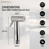 Krysstal Spa ABS Health Faucet Gun with dimensions and features on a white transparent background