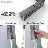 Krysstal dual-mode water outlet with foam flow and ring shower flow features.
