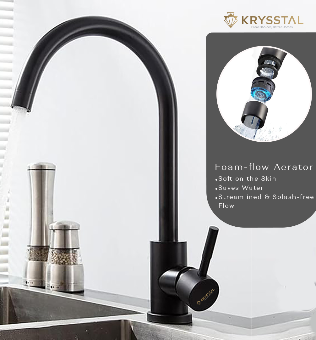 Rivera Black Kitchen Sink Mixer Tap with Round Swivel Spout