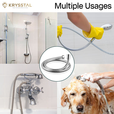 Four images show a flexible tube designed for multiple uses, centered in each frame.