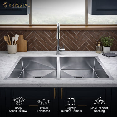 Handmade Nickle-Free SS Double Bowl (45 x 20 x 10 inches) Kitchen Sink