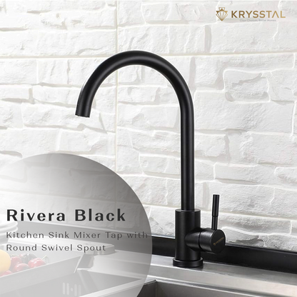 Rivera Black Kitchen Sink Mixer Tap with Round Swivel Spout