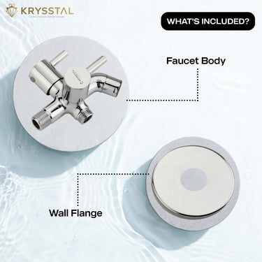 Heavy-duty chrome-plated brass tap that functions as a sink with included faucet body & wall flange.