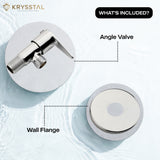Heavy-duty silver plumbing valve with its included highlighted parts like the angle valve and the wall flange.