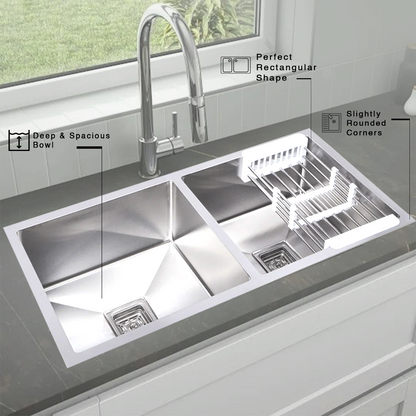 Handmade 304-SS Double Bowl (37 x 18 x 10 Inches) Kitchen Sink