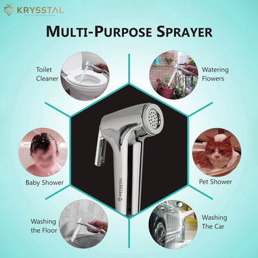 Multi-purpose sprayer with usage for toilet cleaner, baby shower, washing the floor, washing the car, pet shower and watering flowers.