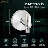 Product display of a silver wall hook with an upright bar, dimensions, warranty, and features on a green background.