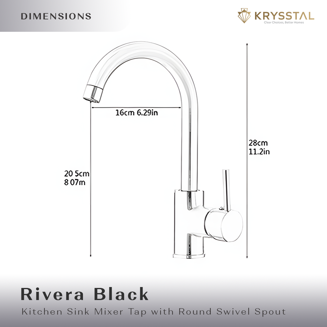 Rivera Black Kitchen Sink Mixer Tap with Round Swivel Spout