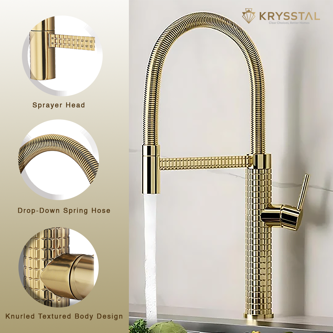 Regent Gold Flexible Pull-out Kitchen Sink Mixer Tap