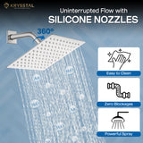 A 360-degree movement of an overhead rain shower with the visuals of H₂O and air bubbles between the water flowing and also guidance on how to maintain it