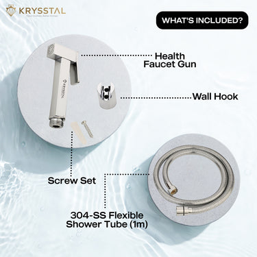 Health faucet gun set with wall hook, screw set and flexible shower tube.