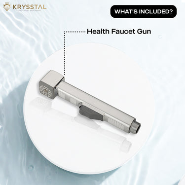 Health Faucet Gun with included on a white background with Krysstal branding.