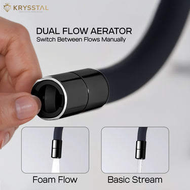 A handheld aerator with dual flow features like foam flow & basic stream is shows on the white transparent background