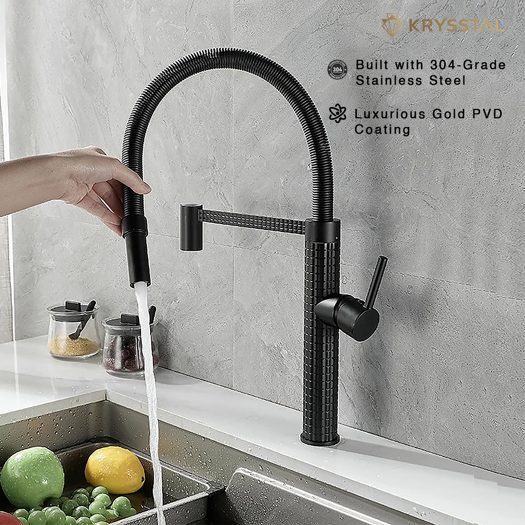 Regent Black Flexible Pull-out Kitchen Sink Mixer Tap