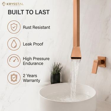 Pearl Square Rose Gold Ceiling Mount Wash Basin Mixer Tap with Wall Mount Diverter