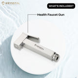 cube health faucet gun on a white background with what's included labeled on top
