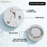 Diamond Brass with health faucet gun, wall hook, screw set, and 304-SS flexible shower tube on a white background.