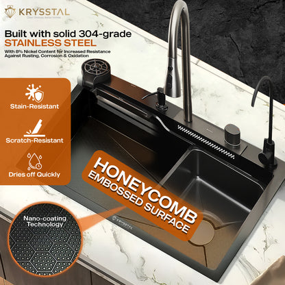 Smart Modular 304 SS Kitchen Sink (24" x 18 x 9") with Integrated Waterfall, RO Tap & Nano-Coating Technology