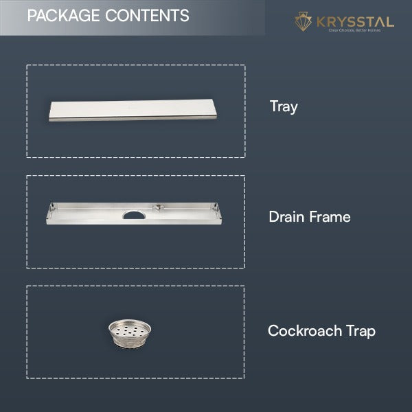 Tile-Insert 304-SS (24"x 4") Shower Drain Channel with Advanced Cockroach Trap