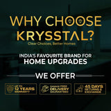 The "Why Choose Krysstal?" tagline with some offers at the bottom on a green backdrop