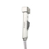 A silver-colored handheld White ABS Health Faucet shower with a flexible hose and a wall hook