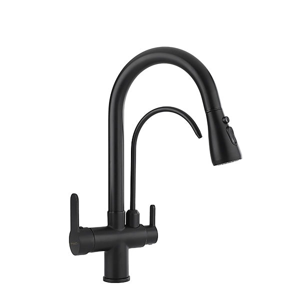 Mistral Black 2-in-1 Pull-Out Kitchen Sink Mixer Faucet with RO Tap