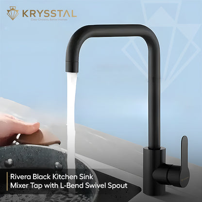 Rivera Black Kitchen Sink Mixer Tap with L-Bend Swivel Spout